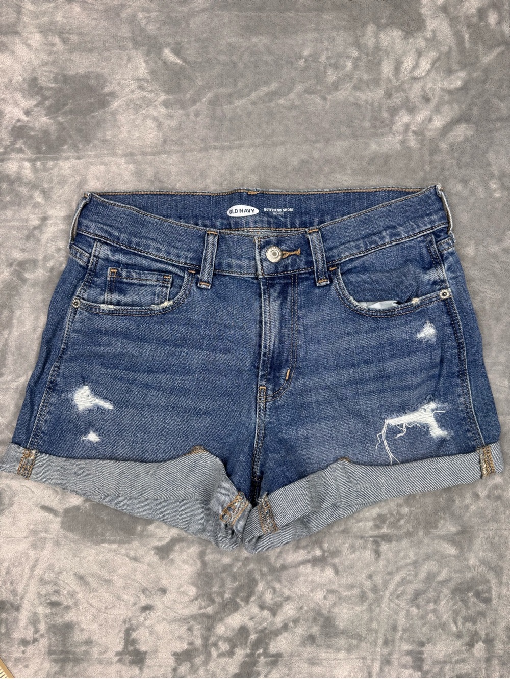 Old Navy Classic Blue Boyfriend Short Mid‎ Rise Distressed Denim Shorts